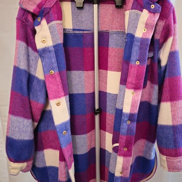 Maurices XL oversized bright violet and fuchsia pink plaid Shacket - Picture 3 of 9